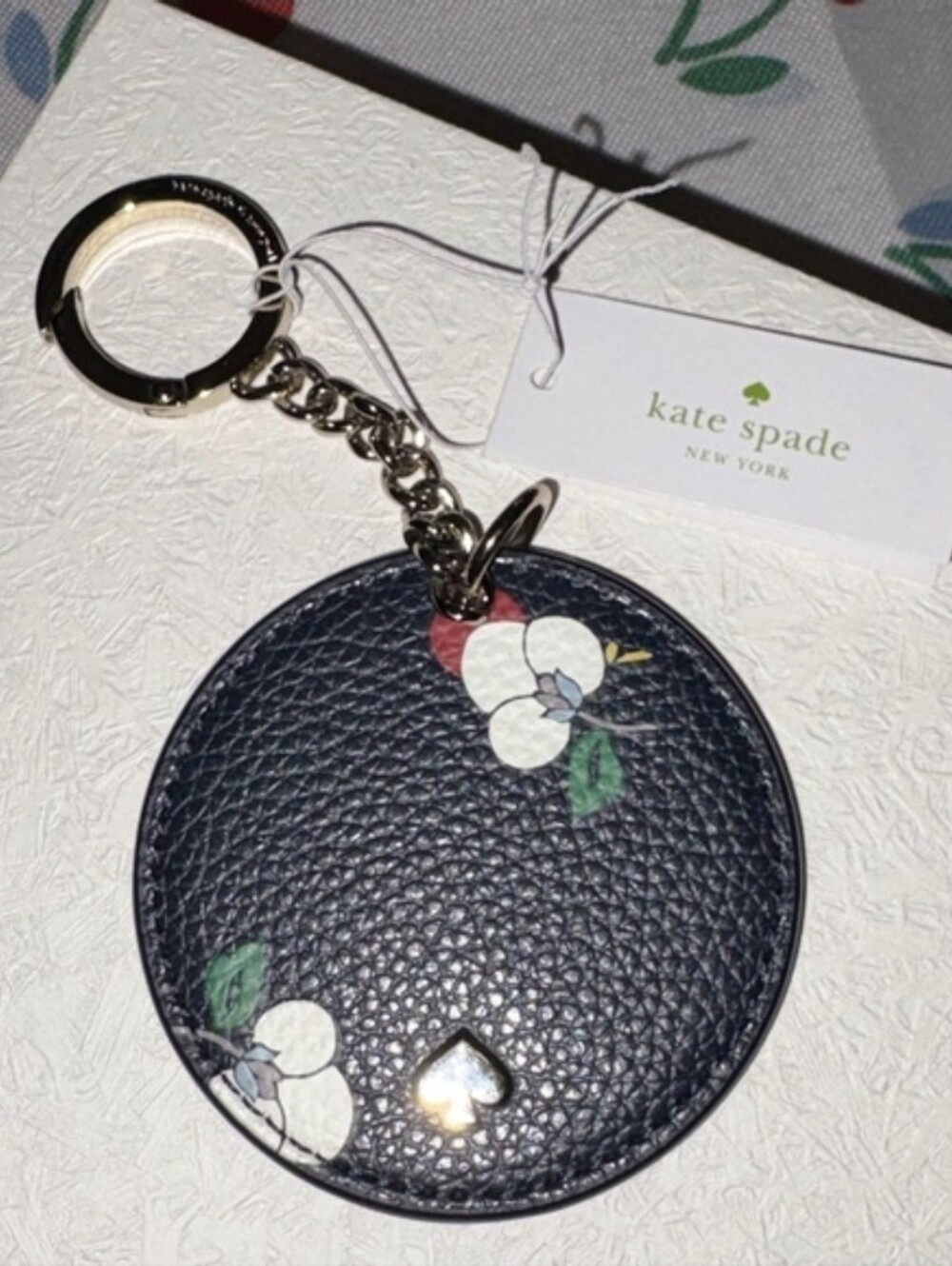 Kate Spad New York Navy Cherry Pebbled Leather Round Charm